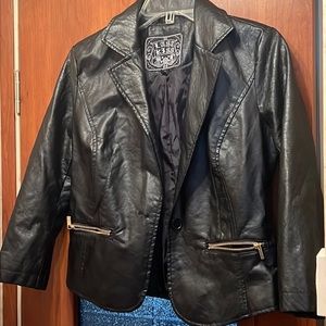 Black leather ,cropped jacket,lightweight